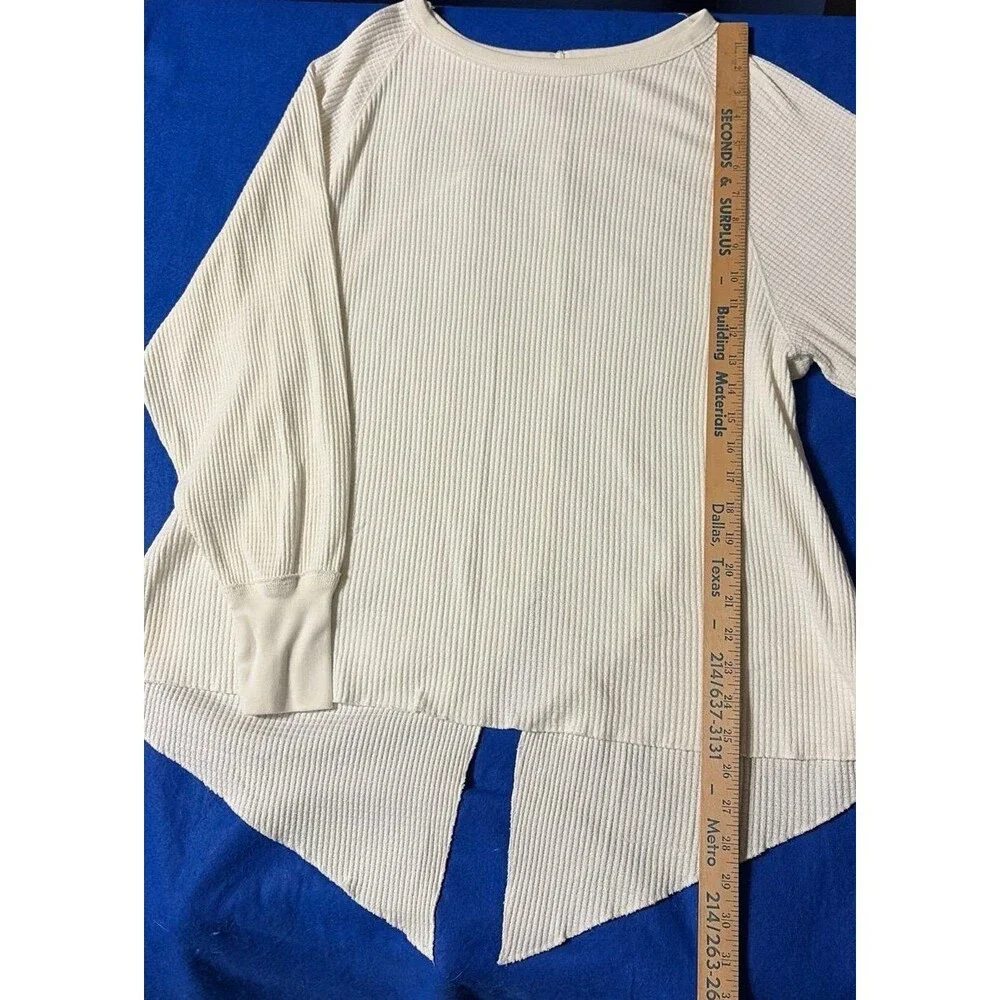 Free People Women’s XS White Waffle Knit Thermal Top High Low Hem